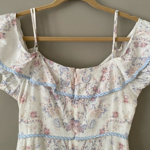 BCBG MAX AZRIA | Hi/Low Off Shoulder Floral Linen MIDI | M - Picture 5 of 6